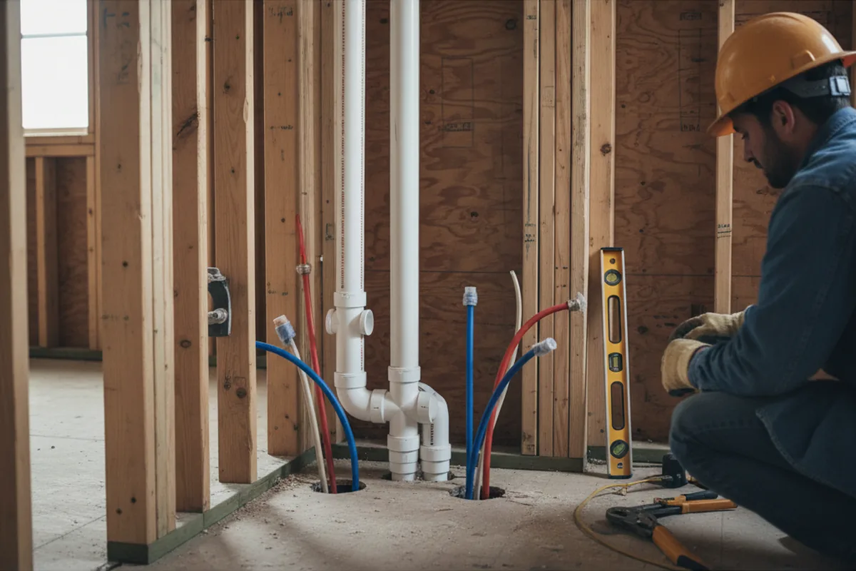 Drain and supply rough-in during Sump Pump Repair in East Wareham